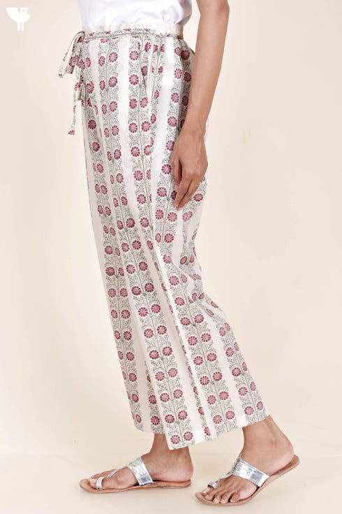 Cambric Cotton Pant In Block Print